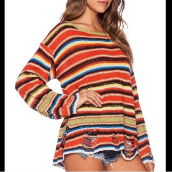 WILDFOX Mexican Blanket Lennon striped sweater RARE HTF - Picture 3 of 5